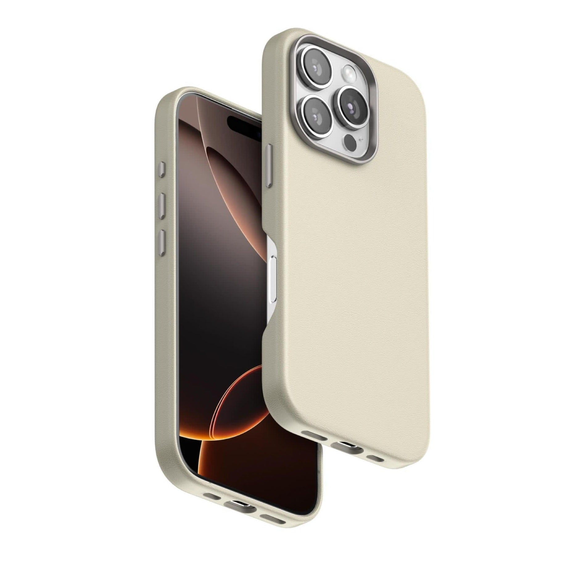 iPhone 16 Leather Case, 100% Genuine Leather Cover with Magsafe - Biege